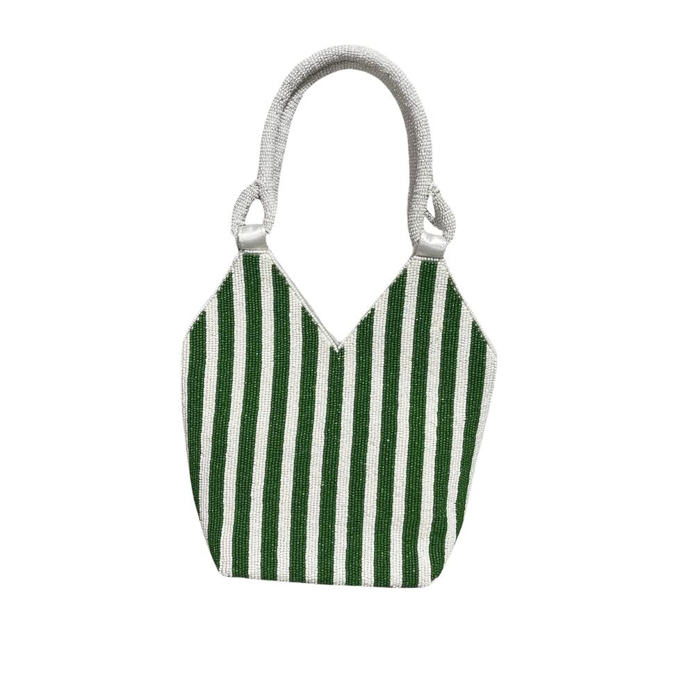 Beaded Green Stripe Crossbody Bag with Martini Motif - Picture 2 of 4